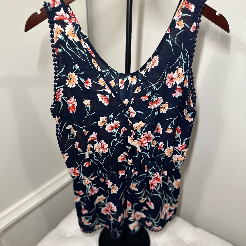 Sienna Sky Floral Tank Top - Navy and Pink